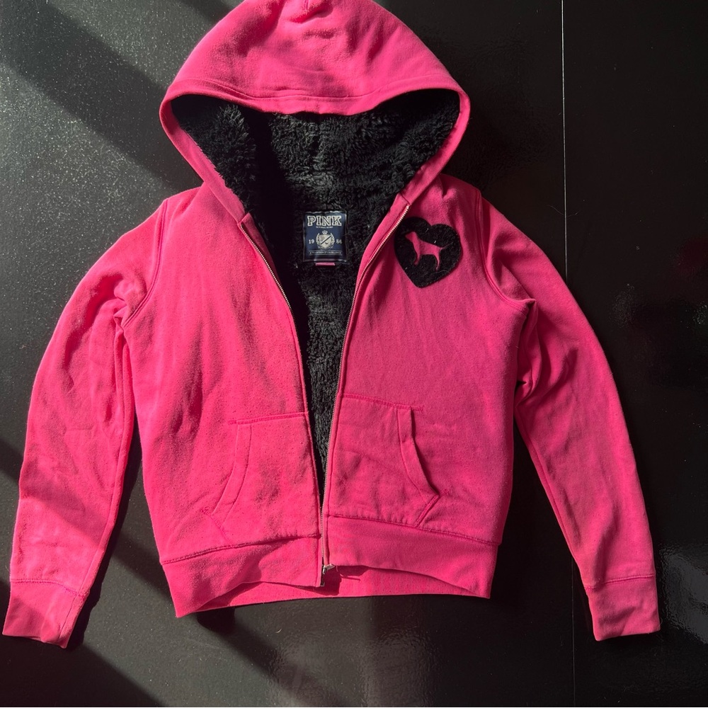 ❌ SOLD PINK Victoria Secret Pink Black Sequin Winter Zip Up Jacket Coat Large